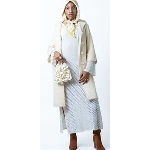 Roos Atkins Coat Ivory Curly Boucle  Wool 1960 Jacket Bell Sleeves Size Medium